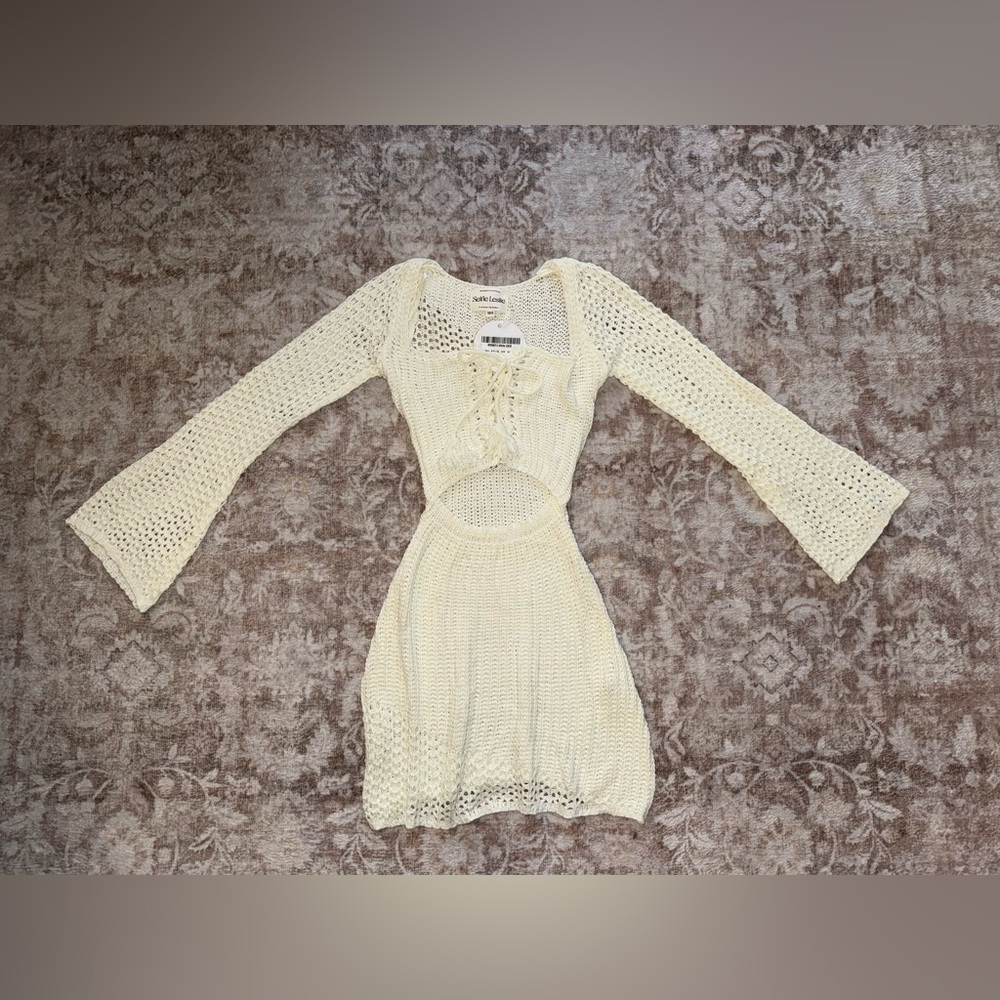 Cream Knit Dress with Bell Sleeves